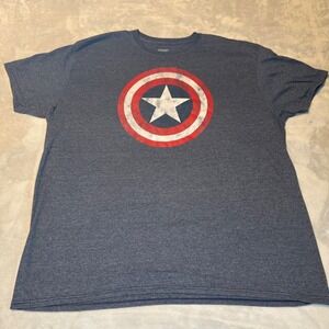 Marvel Captain America Shield Graphic T-Shirt Men's 2XL Heather Blue Distressed